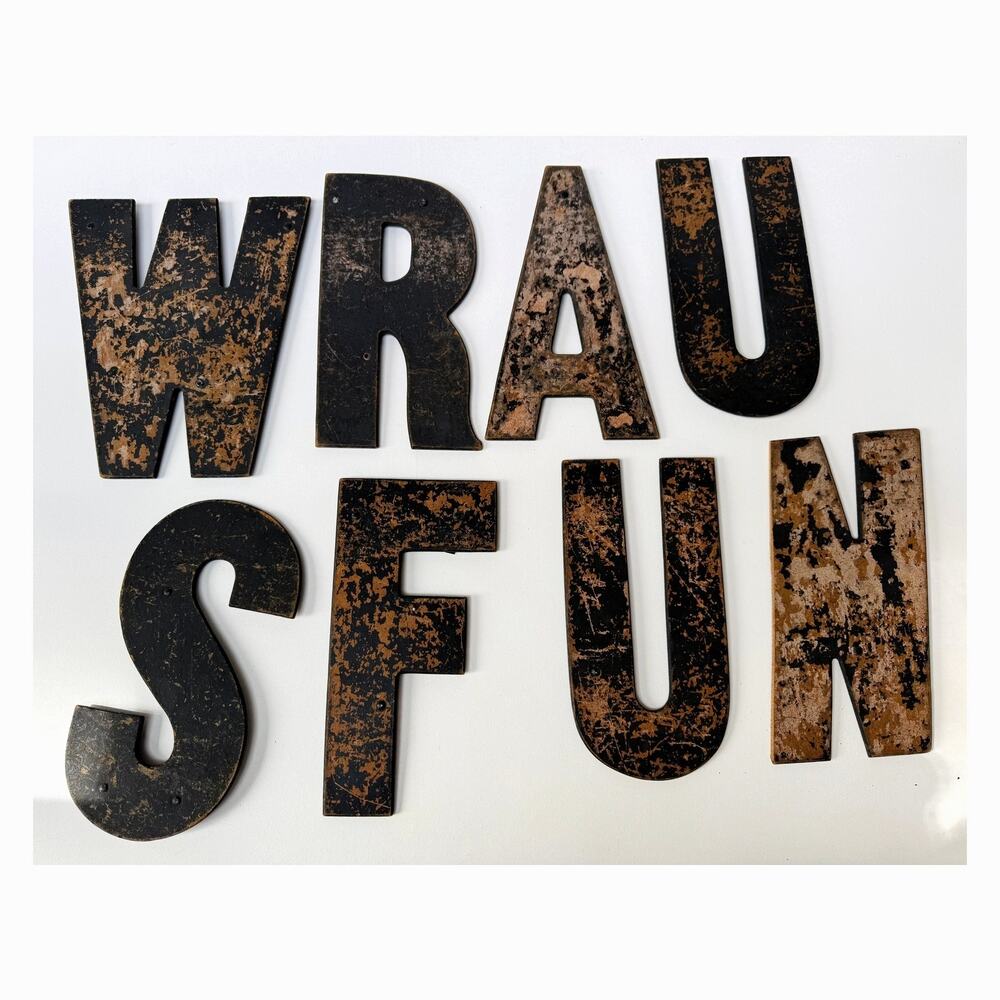 Set of 8 Vintage Distressed Black and Brown Wall Letters